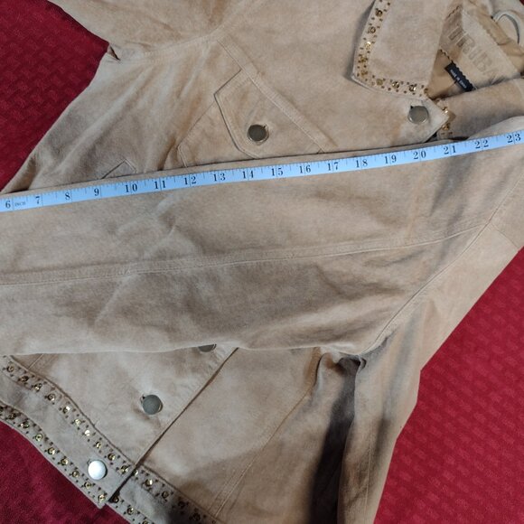 Women’s Tribal Suede Light Tan Jacket with Embellishments – Size 12 - Picture 14 of 16